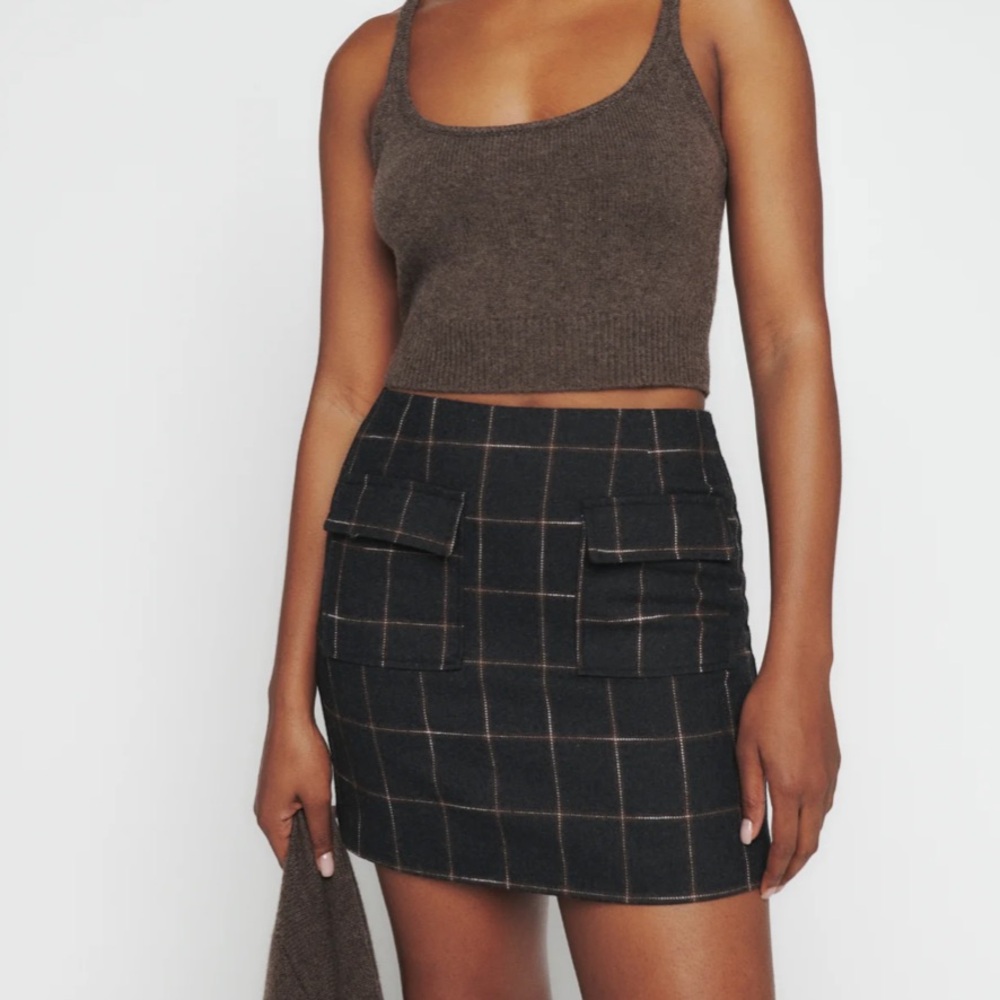 NWT Reformation Janis Skirt Mini in Charcoal Check